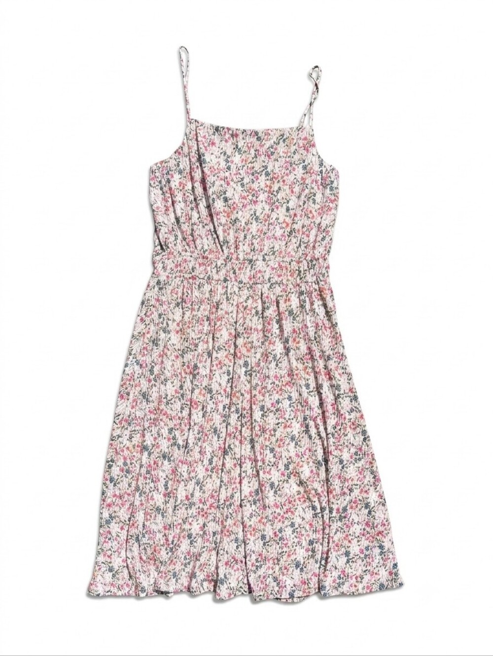 Floral Spaghetti-Strap Midi Dress in Blush Pink & Green